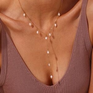 18k Gold Plated Lariat Freshwater Pearl Chain
Necklace
